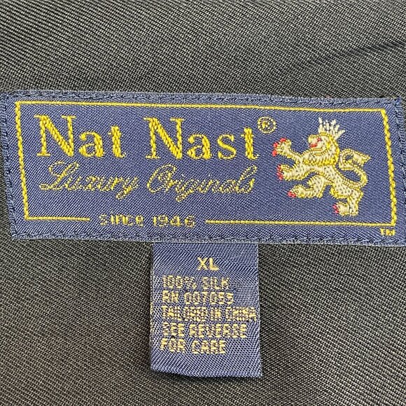 Nat Nast Shirt Mens XL Black Beige Silk Camp American Fit Sopranos Embroidered - Picture 11 of 15